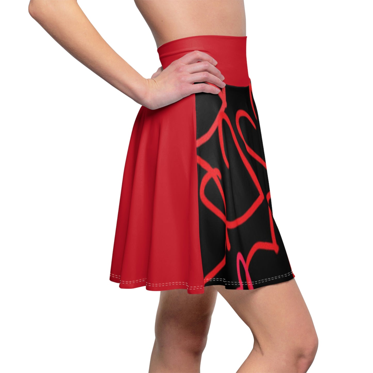 Million Hearts- Women's Skater Skirt (AOP)- Black and Red