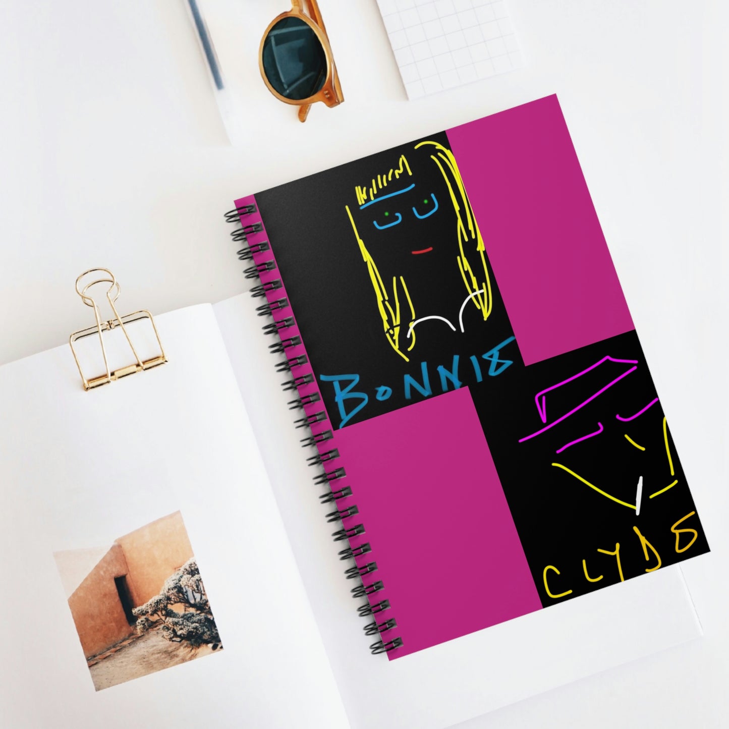 Bonnie and Clyde- Spiral Notebook - Ruled Line- Black & Pink