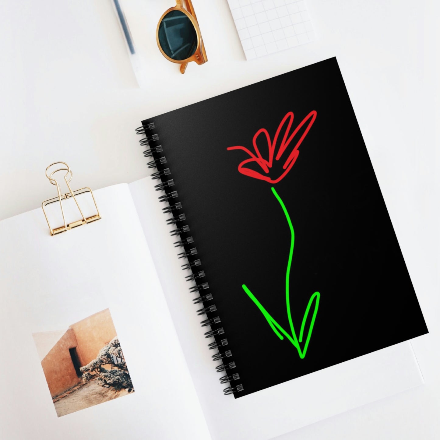 Red Flower- Spiral Notebook - Ruled Line