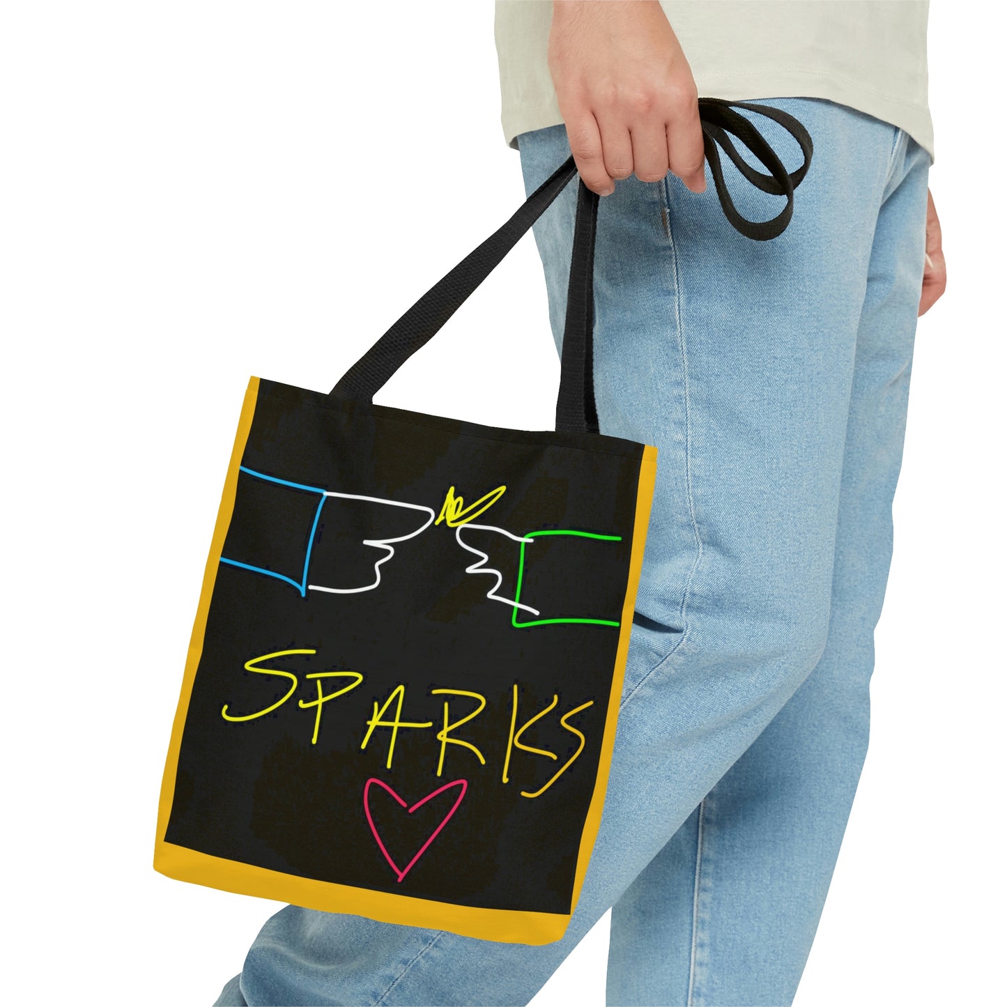 SPARKS- AOP Tote Bag- Black & Yellow