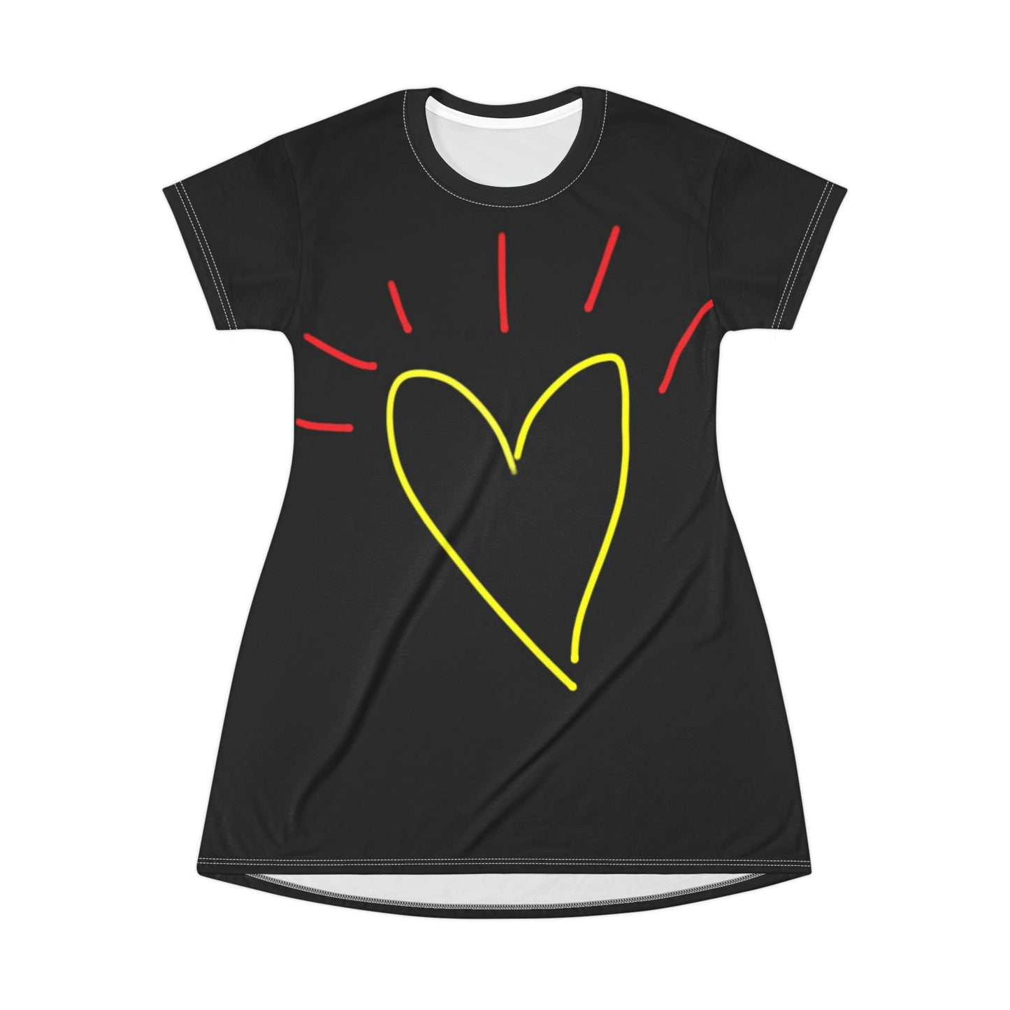 Gold Heart- T-Shirt Dress (AOP)- Black