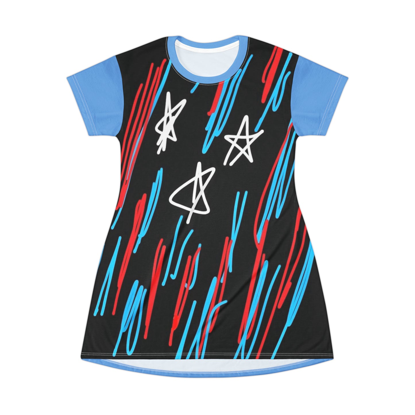 July 4th- Stars Stripes- T-Shirt Dress (AOP)- Black and Blue