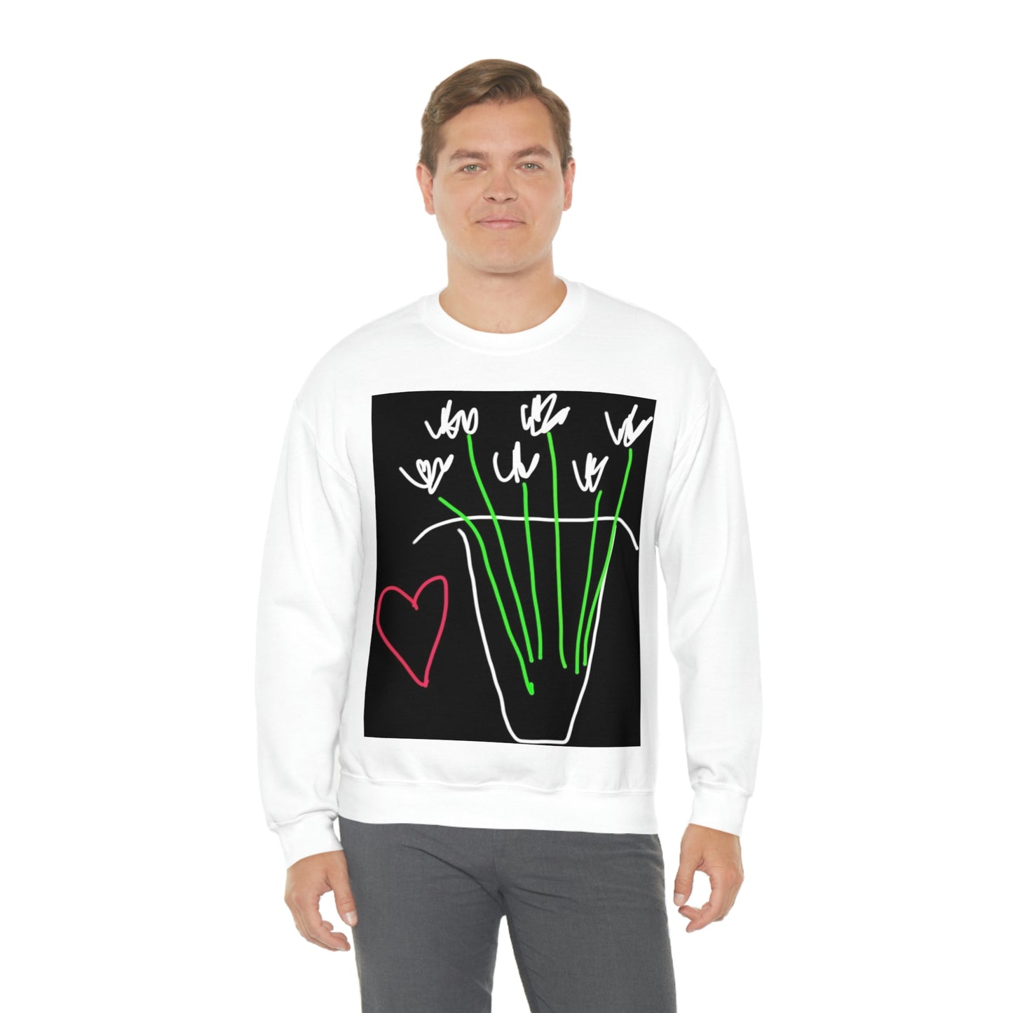 Vase, White Flowers- Unisex Heavy Blend™ Crewneck Sweatshirt