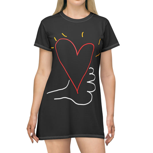 Take My Heart- T-Shirt Dress (AOP)- Black