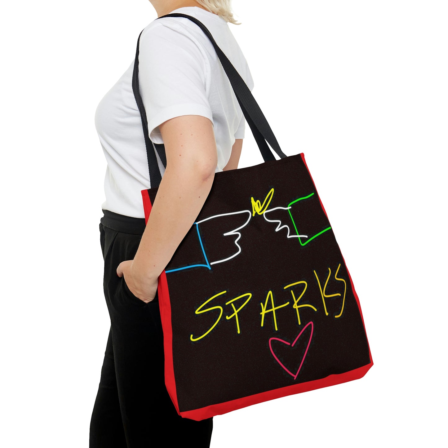 SPARKS- AOP Tote Bag- Black & Red