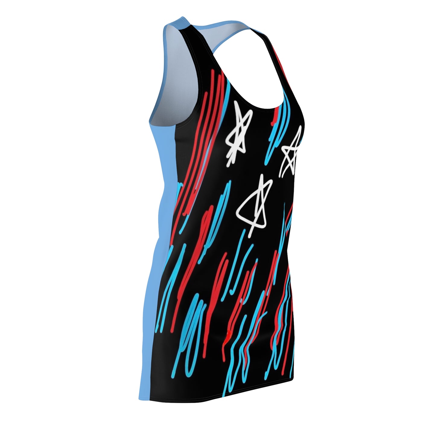 July 4th- Stars Stripes- Women's Cut & Sew Racerback Dress (AOP)- Black and Blue